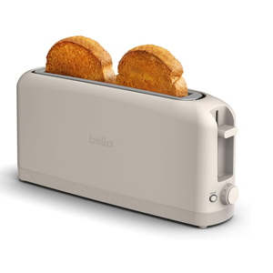 bella 2 Slice Slim Toaster, Fitsanywhere™ Kitchenware, 6 Setting Shade Control with Reheat & Cancel Buttons, Fits sourdough, 10” Long Slot, Anti Jam & Auto Shutoff, 900 Watt, Oatmilk