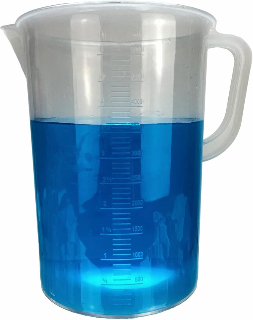 TN LAB Beaker Pitcher Measuring Cup Ultra-Strong Handle Polypropylene Plastic Graduated 5000ml 5L Holds 5.3 Quarts 1.25 Gallons