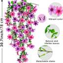 4 Pcs Artificial Fake Hanging Flowers Plants for Outdoor Decoration, Faux Daisy with Eucalyptus Leaves Fade Resistant Long Trailing Vines for Front Door Porch Balcony Patio (Light Purple Pink)