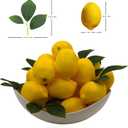 20Pcs Fake Lemons Artificial Fruits with 25 Leaves Faux Yellow Lifelike Plastic Lemon Decorations Realistic Limes Fruit Decor for Home Kitchen Table Cabinet Holiday Party Photography Props