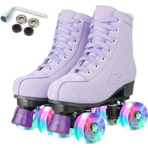 Silvertree Roller Skates for Women and Men PU Leather High-top Adult Roller Derby Skates Wheels Light Up Roller Skates Four-Wheel Shiny Roller Skates for Girls Boys Unisex 38