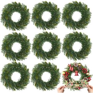Zeyune Christmas DIY Green Wreath 14 Inch Artificial Christmas Wreaths Faux Plain Wreaths for Decorating Front Door Window Room Farmhouse Xmas Party Indoor Outdoor(Willow Pine,8 Pcs)