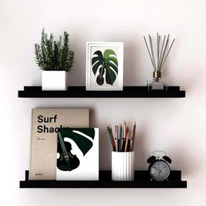 Long Floating Shelves for Wall Decor, Long Wall Mounted Storage Shelf for Bedroom, Living Room, Bathroom, Kitchen, Nursery, Display Picture Ledge Shelf with Lip Set of 2-24 Inches, Black