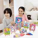 Pajean 24 Sets Valentines Day Gifts Watercolor Paint Set with Paintbrush Wooden Easel Mini Painting Canvas Panel Valentines Craft Exchange Gifts for Paint and Sip Supplies (Unicorn)