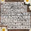 Marspark 72 Pcs Small Stencils for Crafts Reusable 3 Inch Stencils for Painting on Wood DIY Craft Paint Template for Wall Home Decor Card Rock Canvas Drawing Holiday (Flowering Plants)