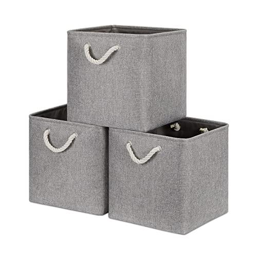 Bidtakay Grey Baskets Foldable Storage Cube Bins 13x13x13 Cube Storage Organizer Closet Set of 3 Fabric Storage Baskets for Home Office Large Baskets for Nursery Baby Toy Storage