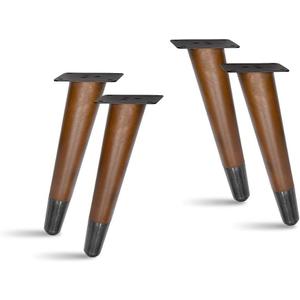 4 Pcs Retro Style Slant Wood Furniture Legs - Sofa, Bench, and Table Legs with Metal Footing (8" H Dark Bronze Footing)