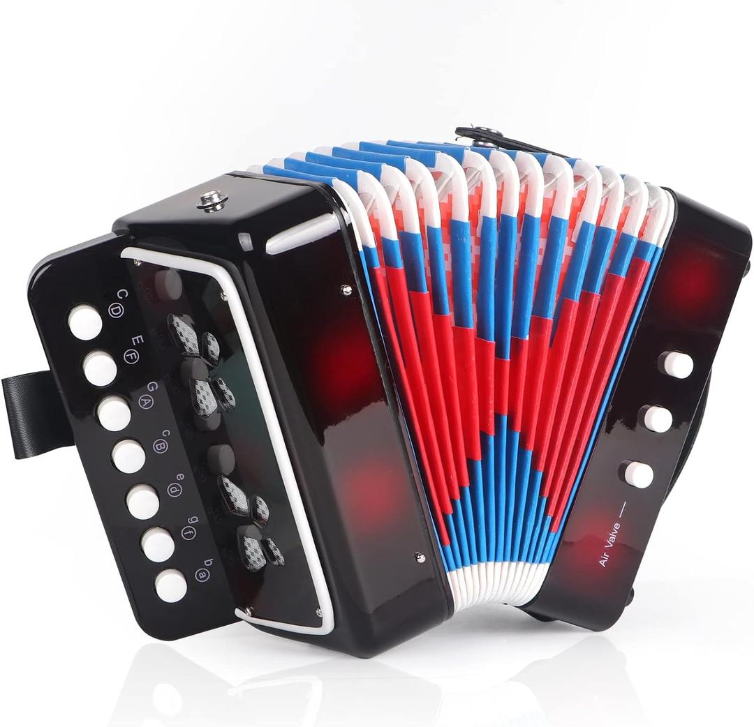 Horse Kids Accordion, 10 Keys Button Control Kid Accordions Musical Instruments for Child Children Toddlers Beginners Accordian Lightweight 7 key 3 Bass Mini Acorden Toy Acordeones Para Mios Black