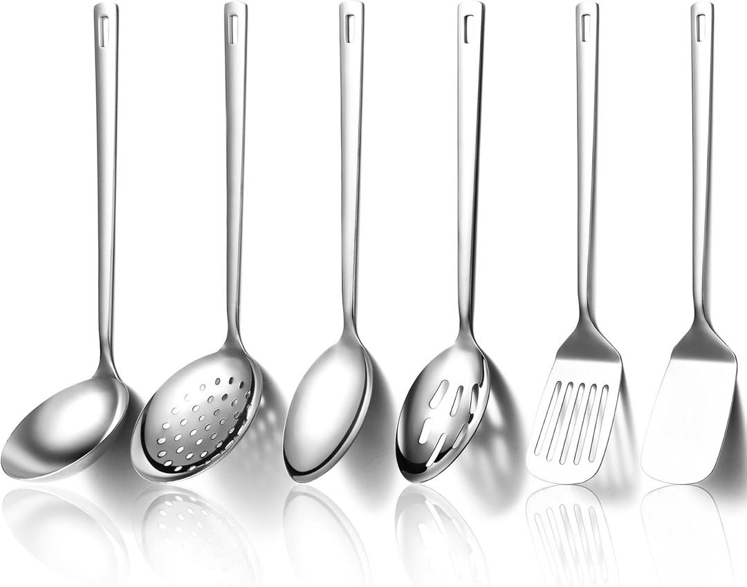 Evanda Kitchen Utensils Set 6pcs, Stainless Steel Cooking Utensils Set, Heavy Duty Kitchen Tools Spatulas Set, Home Essentials Kitchen Gadgets Accessories (1.Silver)
