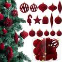 Jenaai 28pcs Velvet Christmas Balls Ornaments Wine Red Burgundy Flocked Christmas Tree Ball Decorations Vintage Shatterproof Plastic Balls Neutral Ornaments for Xmas Decorative Hanging