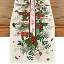 Artoid Mode Holly Pine Cone Leaves Floral Christmas Table Runner, Seasonal Winter Kitchen Dining Table Decoration for Home Party Decor 13x72 Inch