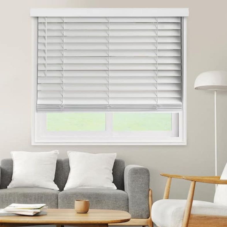 Pre-Cut White Cordless Room Darkening Faux Wood Blind with 2 in. Slats 51 in. W x 60 in. L