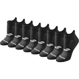 Saucony Women's RunDry Performance Heel Tab Athletic Socks, Available in S-L (8, 16, 24 Pairs) (Black, L)