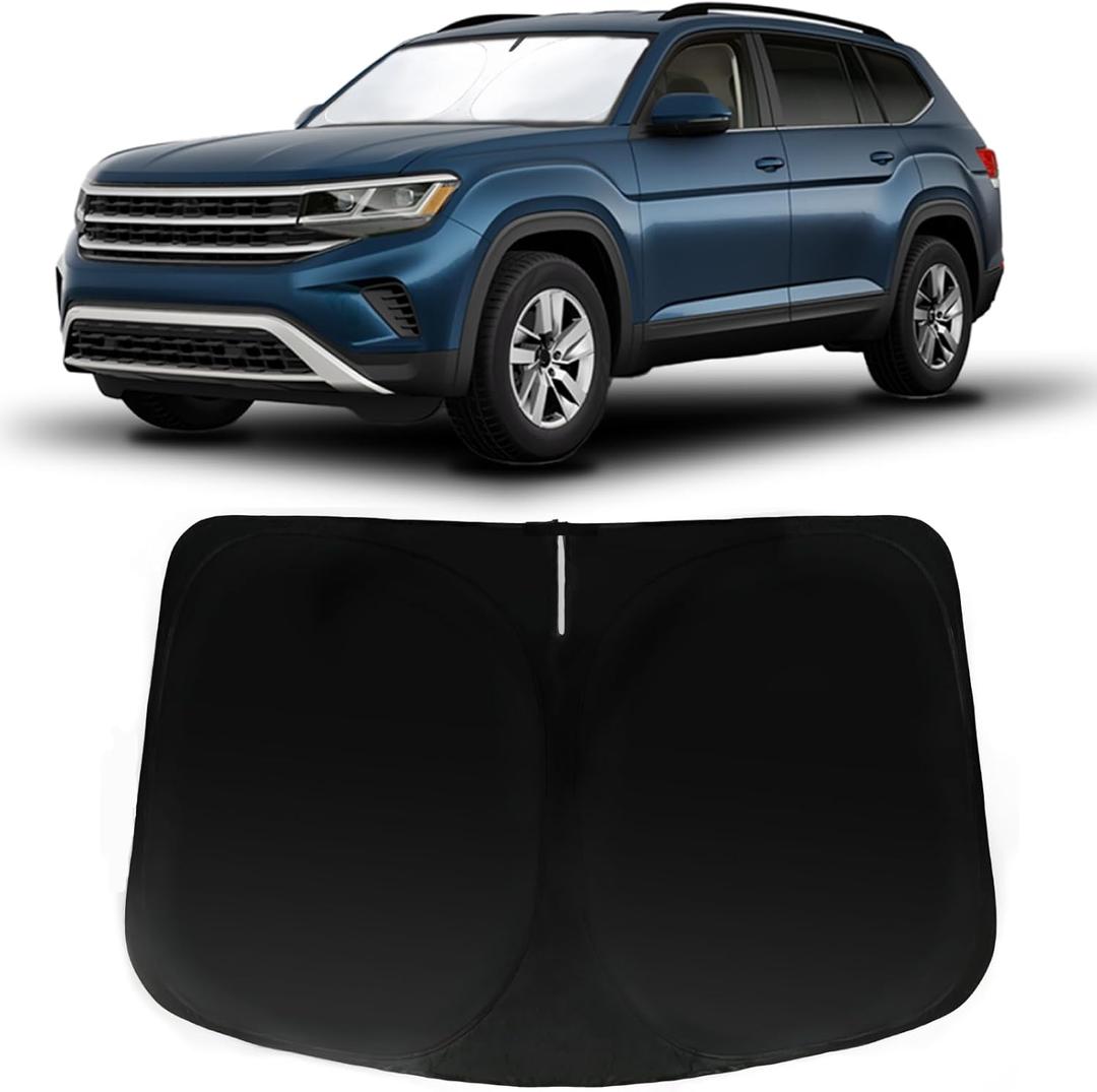 Windshield Sun Shade for Volkswagen Atlas 2018-2024 2025 VW Atlas Cross Sport, Car Front Window Sunshade with 240T Sun Visor Protector Blocks UV Rays Heat Sun Shield Accessories