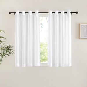 NICETOWN Bedroom Sheer Curtains 54 inch Length - Grommet Top Voile Textured Window Curtains Light and Airy Drapes for Cafe/Loft/Nursery (W54 x L54, 1 Pair, White)