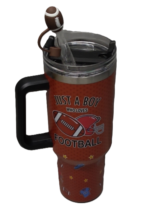 40 oz Football Tumbler with Handle and Straw, Stainless Steel Insulated Cup 40 oz, Reusable Football Coffee Mug with Leak Proof Lid
