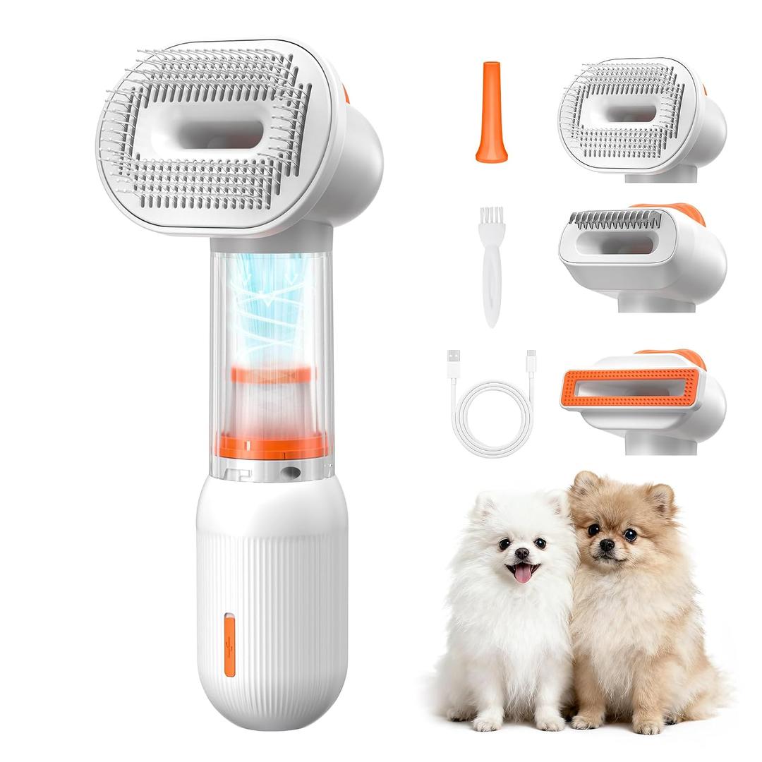 Vacuum Dog Brush for Shedding, 4-in-1 Self-Cleaning Slicker & Undercoat Rake, Deshedding Grooming Tool, Anti-Static, Massage & Combing All In One! (Light White)