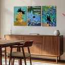 3 Pcs Funny Black Cat Canvas Wall Art Cat in Water Lilies Painting Picture Wall Decor Garden Flowers Black Cat Aesthetic Poster Print Artwork for Room Bedroom Living Room Bathroom Home Decoration (24L" x 16W")