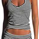 ROAONOCOMO Women Y2k Striped Shorts Set Sleeveless Backless Cami Top Polka Dot Mini Shorts Outfit Fitted 2 Piece Lounge Set (Small, Seven Black)
