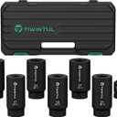 1/2" Drive Crank Bolt Socket Set, 7Pcs, 17/19/21/22/24/27mm, 3/4"-1/2" Adapter, Harmonic Balancer Socket Set, 6-Point Deep Impack Socket, 3 Times Momentum Power of Crank Bolt Removal Tool