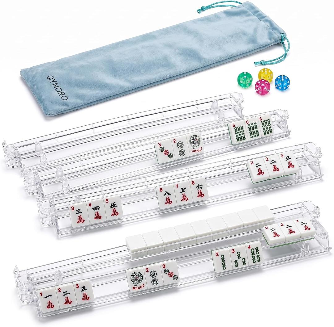 Qynoro Mahjong Racks with Pushers Set of 4, 18.5" Extended for Larger Tiles