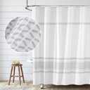 Seasonwood Shower Curtain White Gray Woven Striped 72 x 72Inches,Farmhouse Shabby Chic Striped Minimalist Bathroom Decor