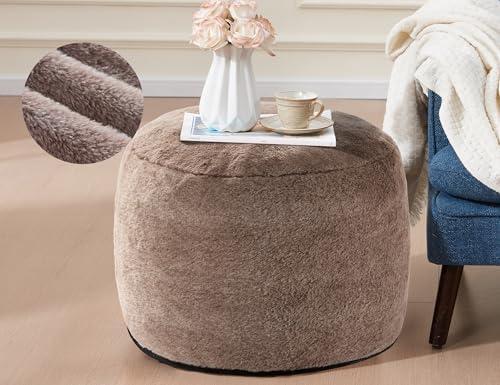 Round Pouf Ottoman 20"x15" Bean Bag Ottoman Soft Top Comfortable Small Foot Stool Foot Rest Pouf Brown Tall Footstool Ottomans Round Hassock Fluffy Boho Furniture Small Ottomans for Living Room (Brown)