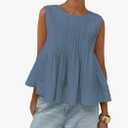 Women's Summer Babydoll Ruffle Tank Tops Pleated Peplum Sleeveless Blouse Round Neck Y2K Shirt SIZE XL
