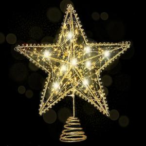 Emopeak Iron Art 20 LED Christmas Tree Topper, 8 x 10Inch Indoor Outdoor Star Treetop Light Two Modes (Keep Light ON/Flash) for 1.5Ft to 9Ft Christmas Tree (Gold, 8 x 10 Inch)