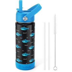 Fimibuke Kids Insulated Water Bottle, 18oz BPA FREE 18/8 Stainless Steel Kids Cup with Straw Travel Tumbler Double Wall Vacuum Leak Proof Toddler Water Bottle for School Boys Girls(1 Pack, Shark)