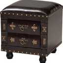 Baxton Studio Ottomans, One Size, Dark Brown, 15.8"D x 15.8"W x 17.5"H, 
Traditional Antique Inspired storage ottoman
Constructed from MDF wood in a distressed finish