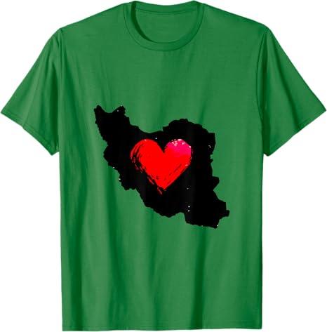 Iran Map Symbol Heart | Iranian Persian Love | Gift T-Shirt Green, Size M