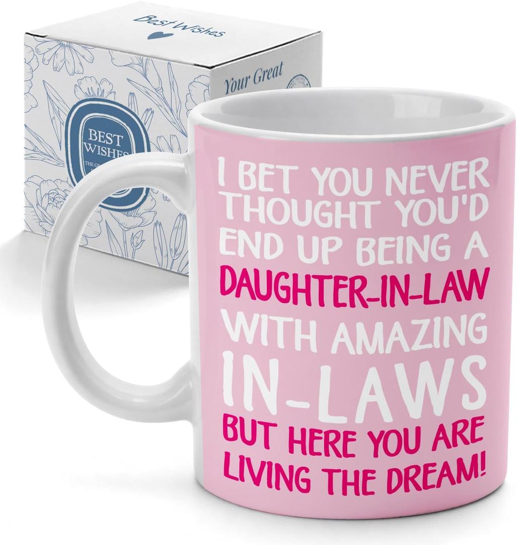 Funny Daughter-in-Law Coffee Mug from Awesome In-Laws 11OZ, Christmas Thanksgiving Birthday Gifts for Her Daughter-in-law Tea Cup, Humorous & Sarcastic Greeting for DaughterinLaw Living the Dream