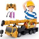 Remote Control Crane Truck Toy for Boys - 2.4G Large RC Crane Truck with Light & Sound, 6 Channel Construction Toy with 2 Batteries, Tractor Toy Birthday for Kids 3-8 Years Old
