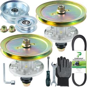 2 Pack Pre-Greased GY21098 Spindle Assembly with GX20367 Spindle Pulley GY20629 and GY22172 Idler Pulley GX20072 Belt 1/2x103 for John Deere D100 D105 D110 D120 D125 D130 LA105 Lawn Tractors