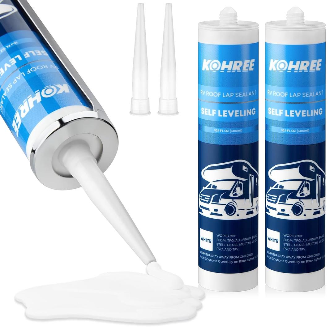 Kohree RV Roof Sealant 2 Pack, Self-Leveling Lap Sealant White, RV Caulking for Roofing, Maintenance, Repair