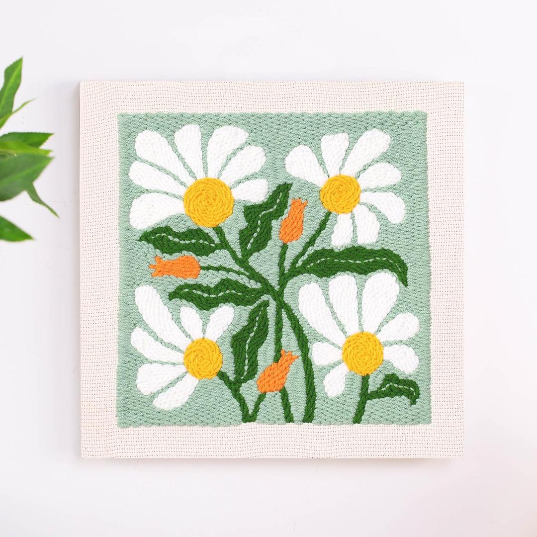 Embroidery Punch Needle kit Frame, Embroidery Starter Kits for Beginner Kids,Punch Needle Fabric with Pattern,Threader, Yarns,Embroidery Hoops & Rug Punch(Green)