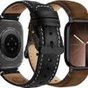 Fullmosa Leather Band Compatible with Apple Watch Bands 49mm 46mm 45mm 44mm 42mm,Top Grain Leather iWatch Straps for Apple Watch Ultra SE Series 11 10 9 8 7 6 5 4 3 2 1,Coffee+Black/Black+Black