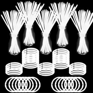 500 PCS White Glow Stick Bracelets Necklaces 8" Glowsticks with Connectors Bulk Glow in The Dark Party Supplies Light Up Neon Party Favor for Christmas NewYear Valentines Day Wedding