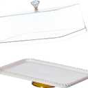 Basicwise 16" Rectangular Cake Stand Dessert Serving Platter with Clear Tray and Cover Gold Pedestal Base Beaded Edge Display for Cakes Pastries & Cupcakes Ideal for Weddings & Special Occasions