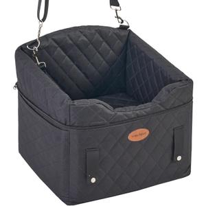 Dog Car Seat with Loops Dog Booster Seat for All Seasons, Anti Slip Bottom Pet Travel Bed with Thick Pets Sofa Cushion and Storage Pockets for Small PetsBlack