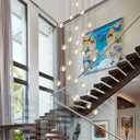 25 Lights Staircase Chandelier for High Ceiling, Dimmable Modern Crystal Raindrop Large Long Hanging Pendant Light for Stairwell Living Room Stair Foyer, Bulbs Included (Nickel Canopy)