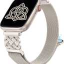 Stainless Steel Magnetic Loop Compatible with Apple Watch Band, Women Mesh Celtic Knot Dressy Strap for 49/46/45/44/42mm(Series 3/2/1): 5.5"-6.5" (Starlight)