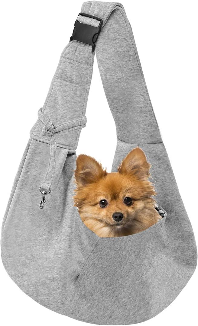 Dog Carrier Sling for Small Dogs and Cats(0 to 12 lbs), Puppy Sling Carrier with Adjustable Strap, Travel Safety Harness, Hands-Free Pet Carrying Holder Travel Bag for Outdoor, Gray