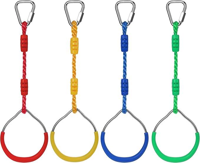 Set of 4 Children's Gymnastics Rings, Morwealth Climbing Rings, Trapeze Swing Bar Rings, Gymnastics Rope Rings, Gym Rings for Ninja Accessory Set for the Garden