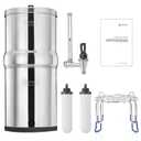Gravity-fed Water Filter System, 2.25 Gallon Stainless Steel Countertop System with 2 Ceramics Filters Washable Filters, Metal Water Level Spigot and Stand,Reduce up to 99% Chlorine (White)