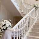 Arrowbash Wedding Pearl Decoration Garland Ornament Large Pearls Ball Faux Pearl Beads Hanging Strings for Wedding Bridal Shower Engagement Party Home Stairway Decoration 14.7ft x 70mm, 9.7ft x 14mm