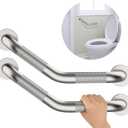 16 Inch Angled Shower Grab Bar, Munzong 2 Pack Anti Slip Satin Brushed Nickel Bathroom Grab Bar, Knurled Bathroom Balance Bar,Safety Hand Rail Support Handicap Elderly Injury Senior Assist Bath Handle