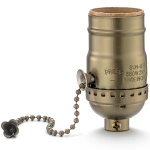 Pull Chain Lamp Socket Replacement, E26 Standard Threaded Base, Lamp Parts for Table and Floor Lamps, Light Bulb Socket with Pull Chain Lamp Switch, UL Listed, 1 Pack (Antique Brass)