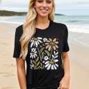 Vintage Floral T Shirt Women Boho Flowers Graphic Tees Shirts Cute Wildflowers Shirt Summer Casual Short Sleeve Tops (Black, M)